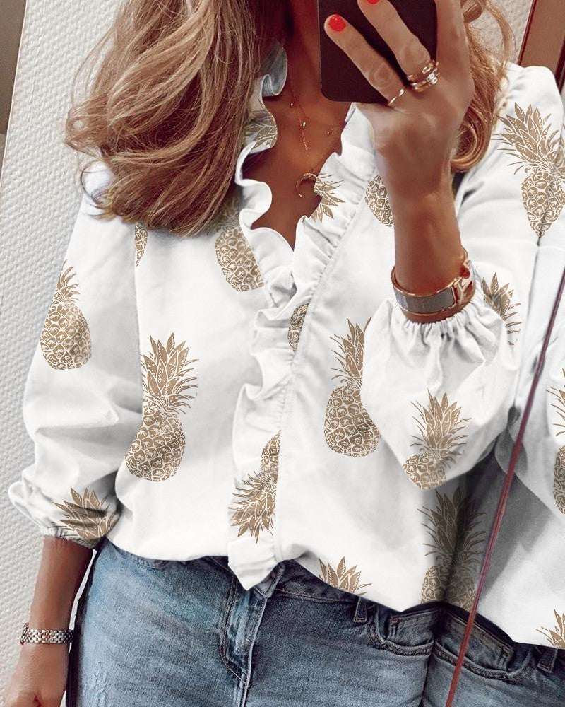 Spring And Summer New Long Sleeved Ruffled Blouse Women's Shirt Business Casual