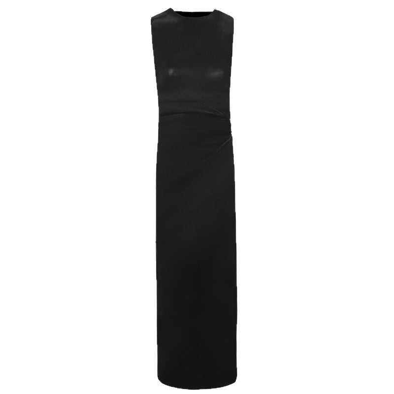 Fashion Round Neck Hip-wrapped Leather Dress
