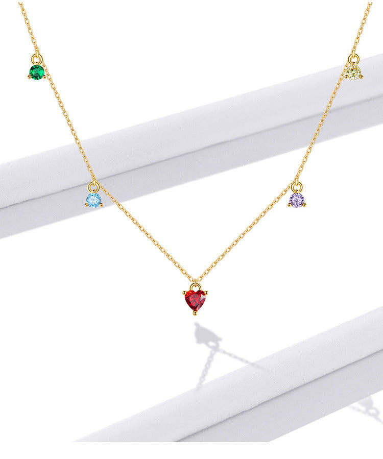 Sterling Silver S925 Colorful Zircon Necklace