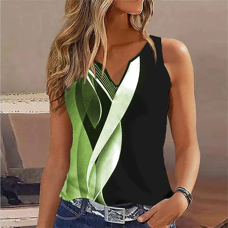 V-neck Buttons Sleeveless 3D Digital Casual Loose Vest