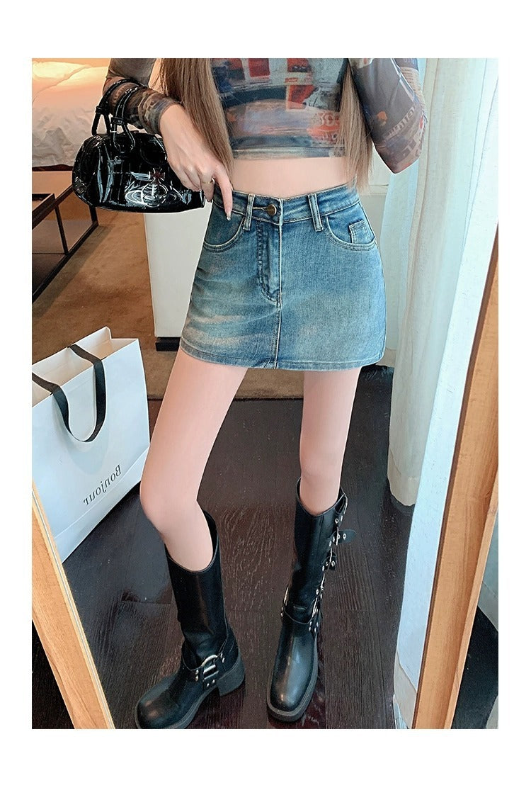 Retro Denim High Waist Hip Skirt