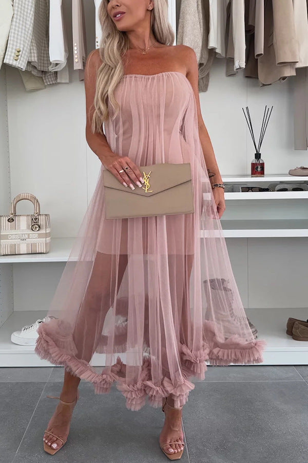 Wrapped Chest Mesh Large Swing Dress Loose