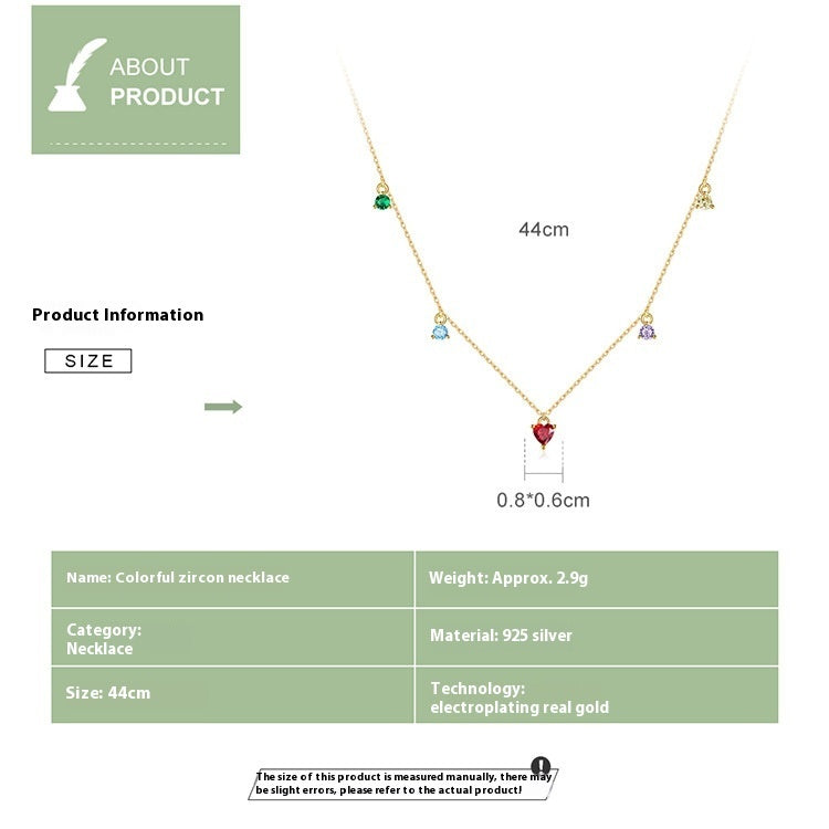 Sterling Silver S925 Colorful Zircon Necklace