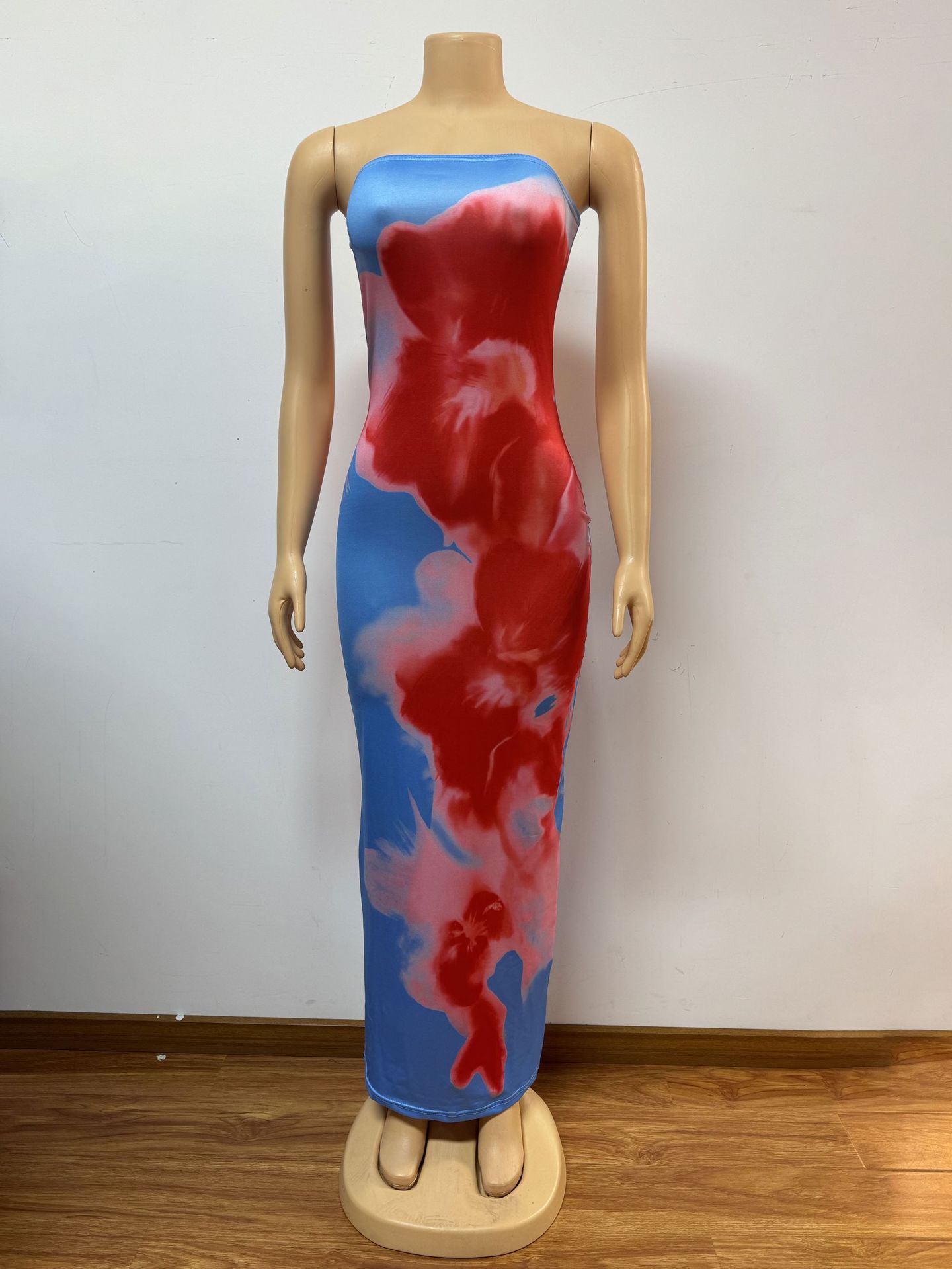 Contrast Color Floral Sexy Tube Top Dress