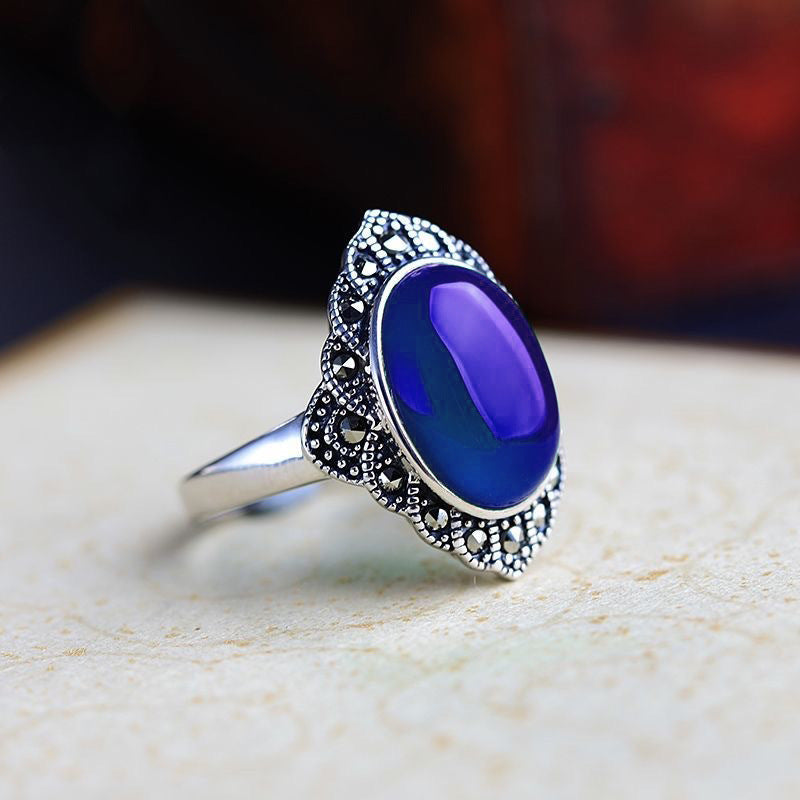 925 Silver Ring Red Jade Retro
