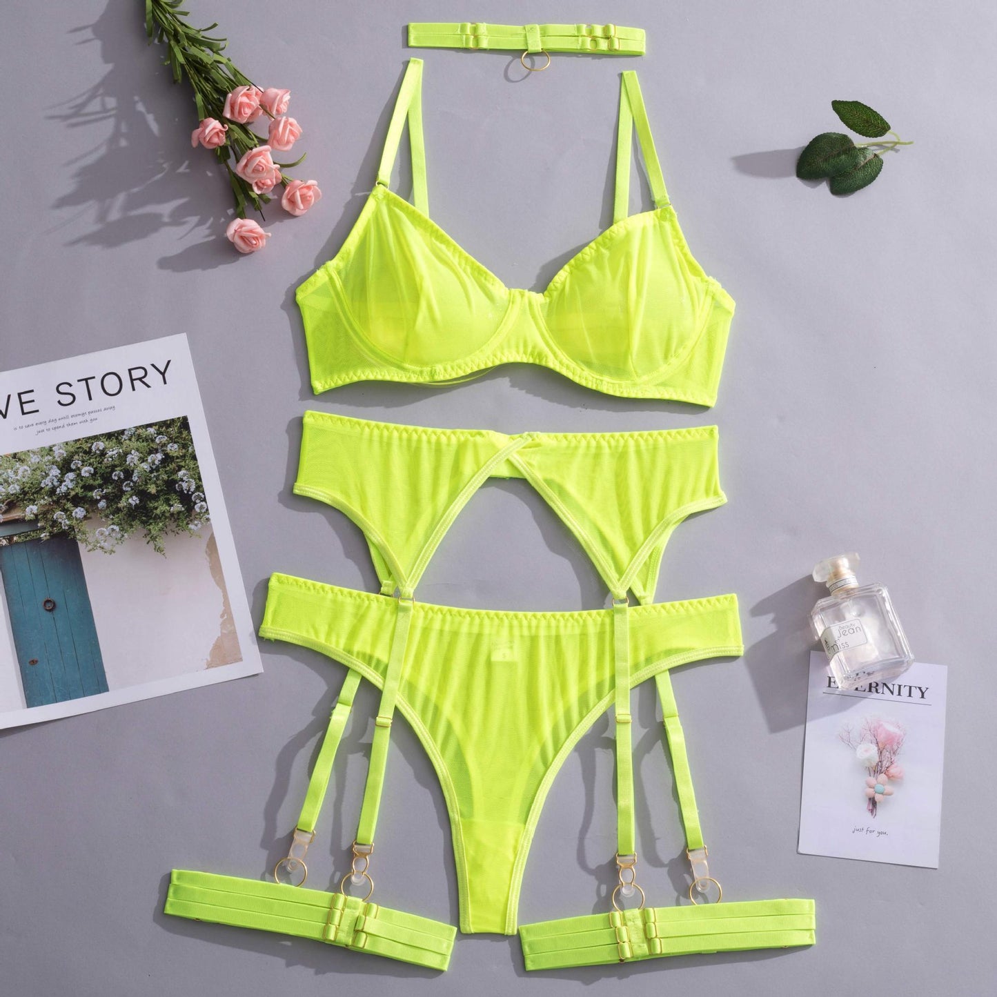 Women's Solid Color Thin See-through Seduction Underwear Suit