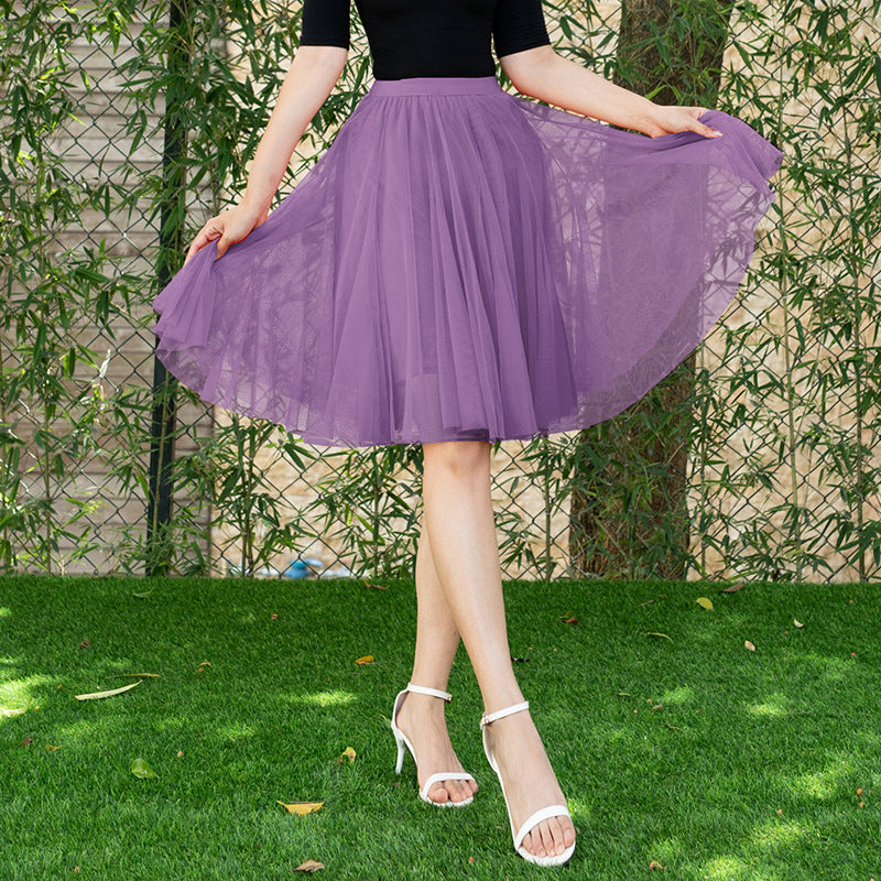 Mesh Half-length Long Skirt Swing Slimming A- Line Short Gauze Skirt