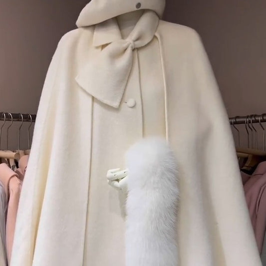 Small White Woolen Thick Coat