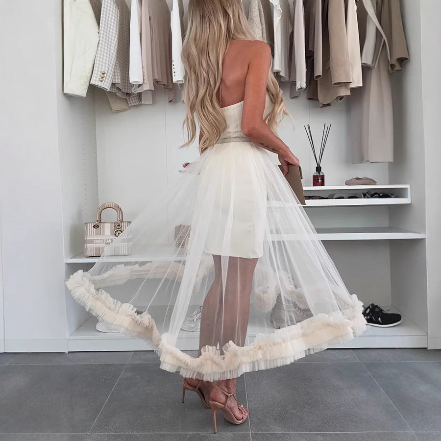 Wrapped Chest Mesh Large Swing Dress Loose