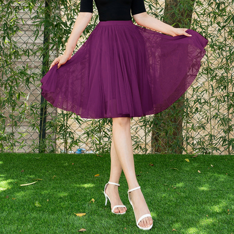 Mesh Half-length Long Skirt Swing Slimming A- Line Short Gauze Skirt