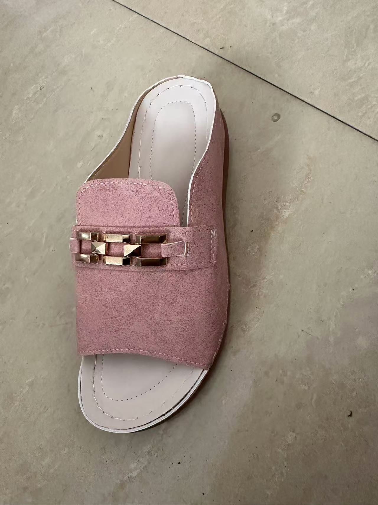 PlatformMetal Decoration Roman Style Fish Mouth Beach Slippers