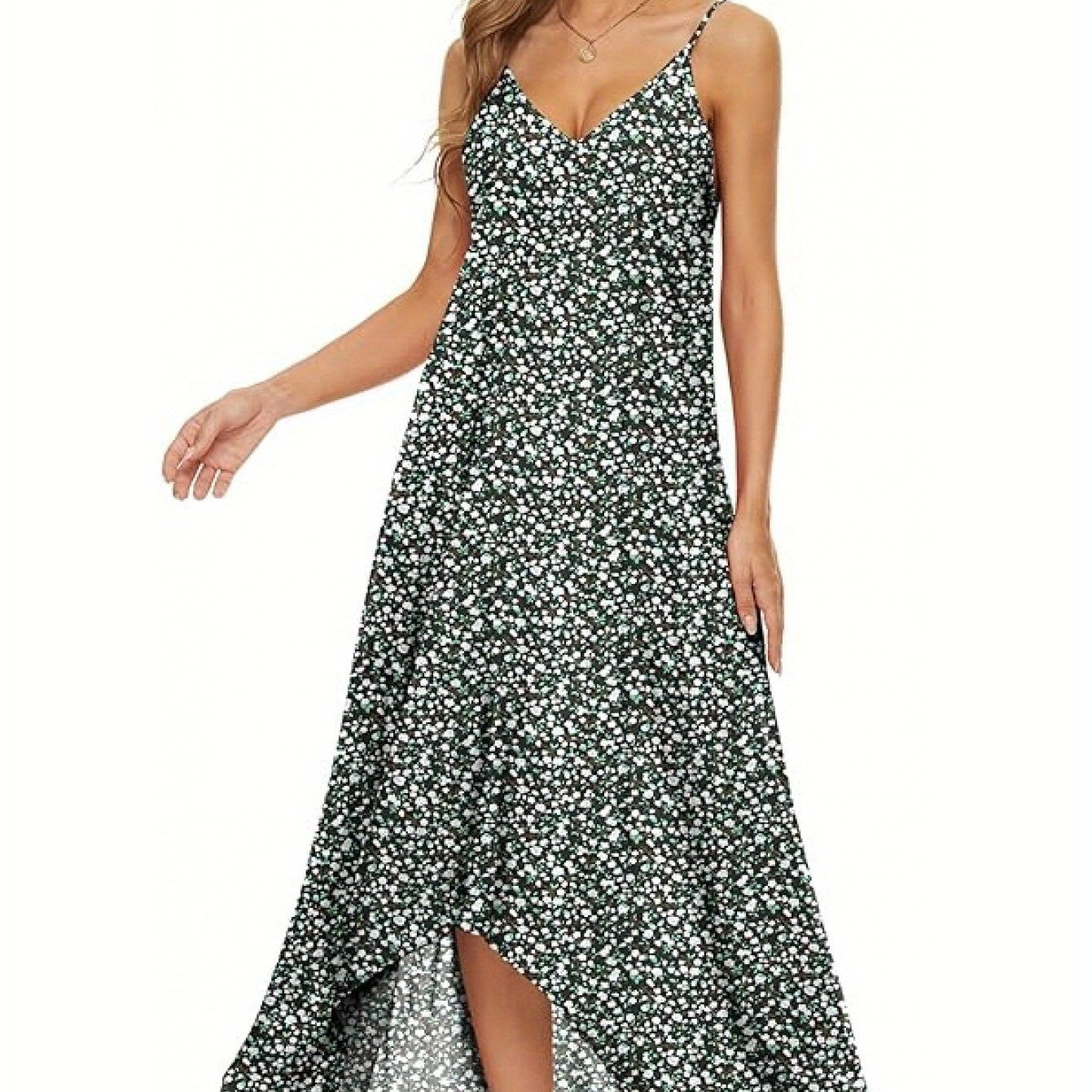 Dot Print Thin Shoulder Strap Bohemian Long Skirt
