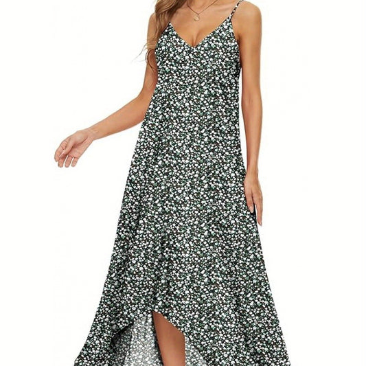 Dot Print Thin Shoulder Strap Bohemian Long Skirt