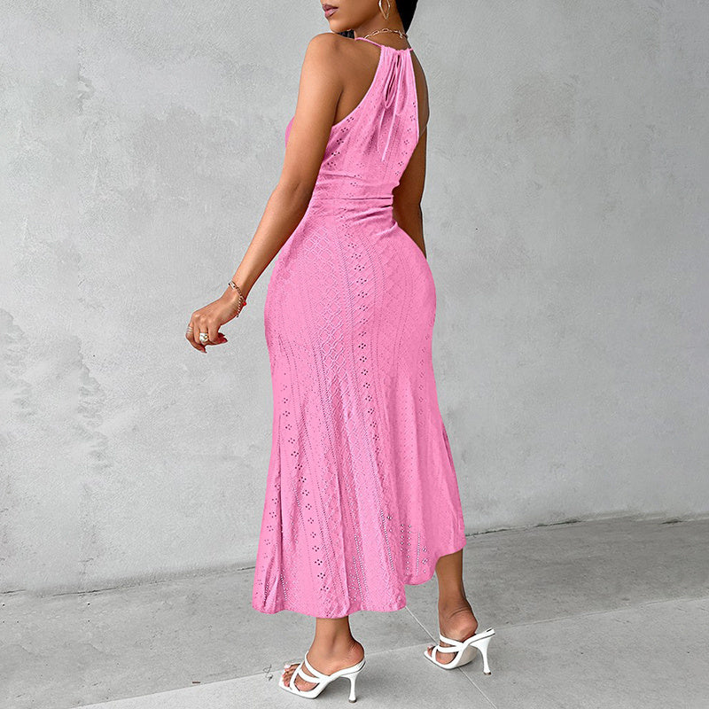 Women's Sexy Halter Neck Ruched Bodycon Midi Dresses Elegant Sleeveless Cocktail Party Dress