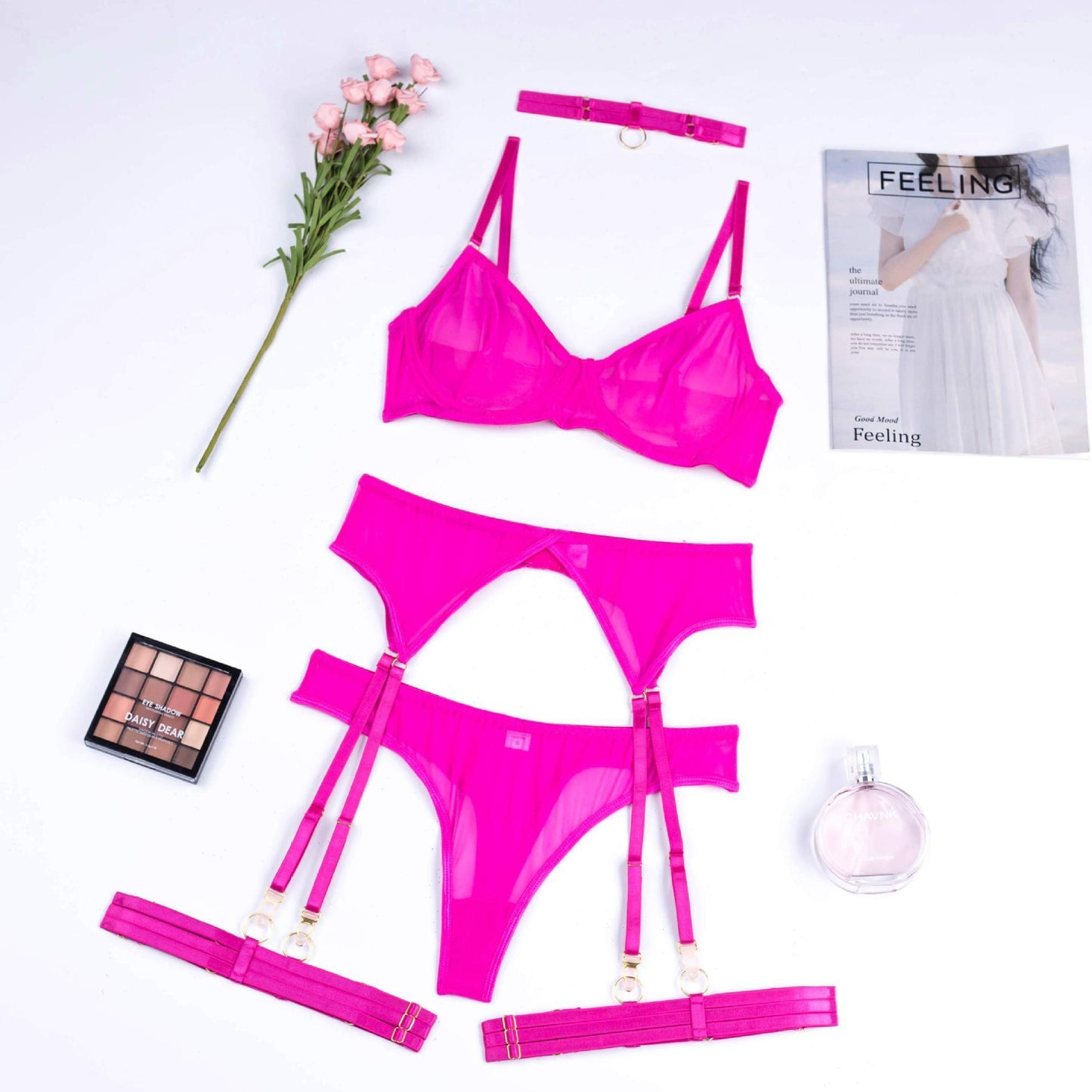 Women's Solid Color Thin See-through Seduction Underwear Suit