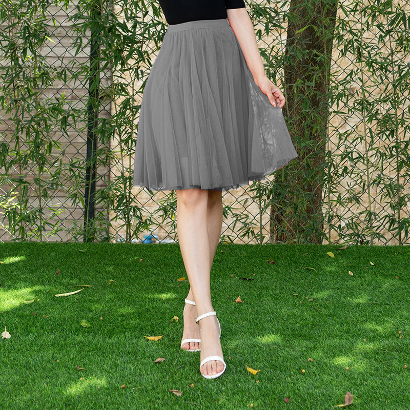 Mesh Half-length Long Skirt Swing Slimming A- Line Short Gauze Skirt