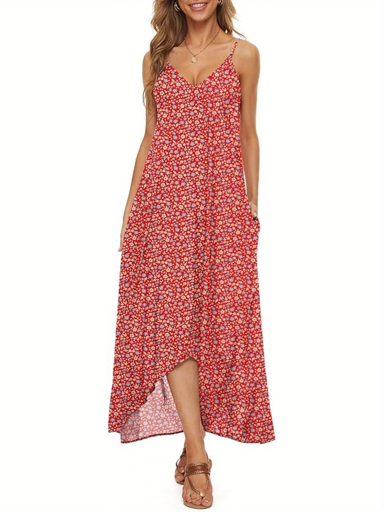 Dot Print Thin Shoulder Strap Bohemian Long Skirt