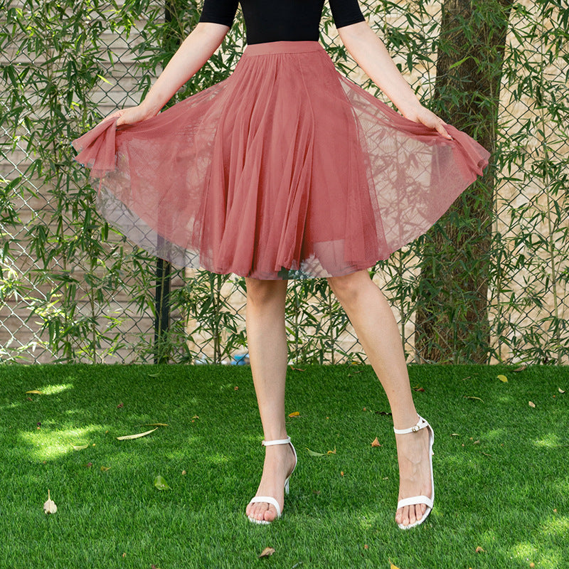 Mesh Half-length Long Skirt Swing Slimming A- Line Short Gauze Skirt