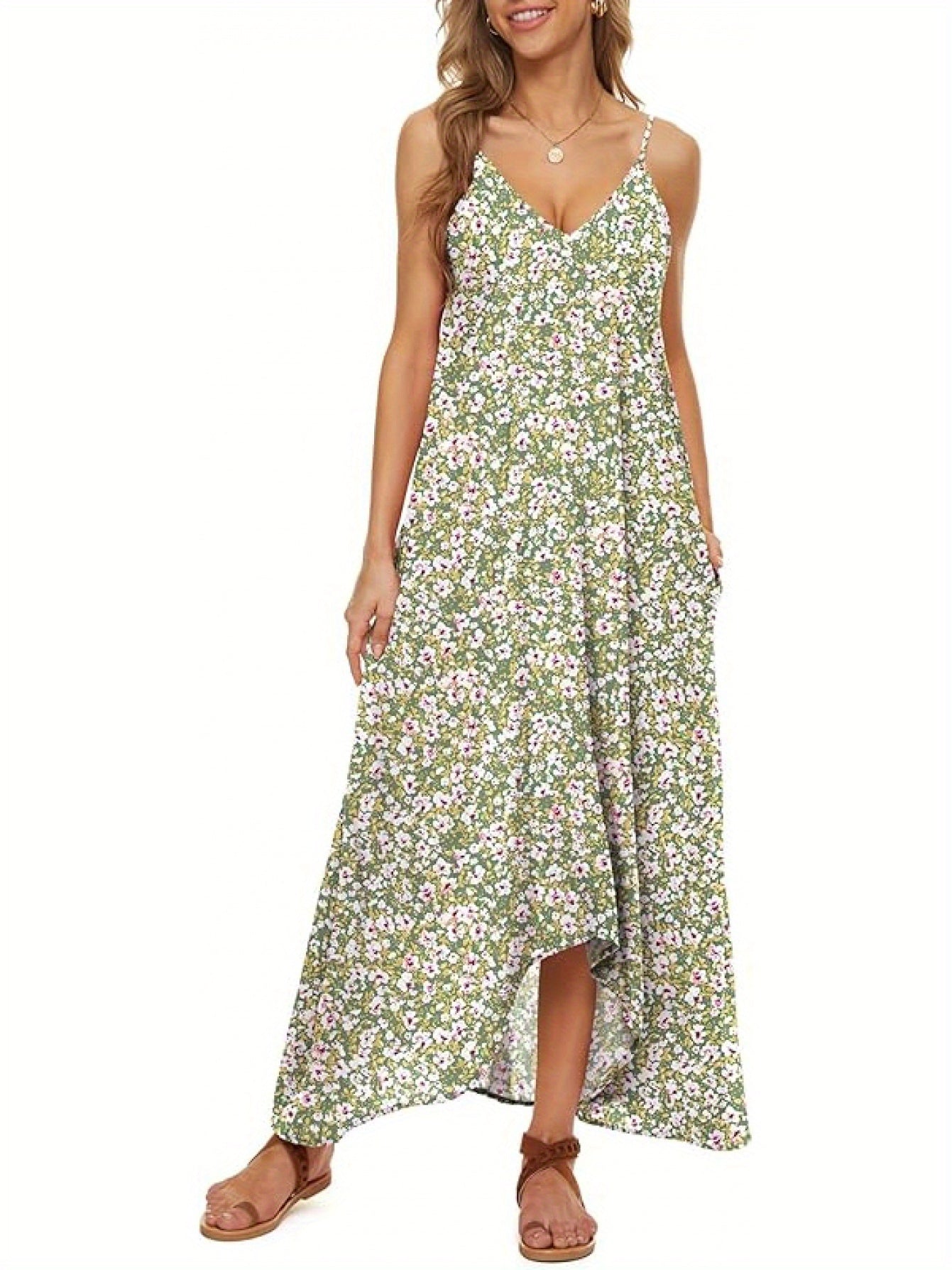 Dot Print Thin Shoulder Strap Bohemian Long Skirt