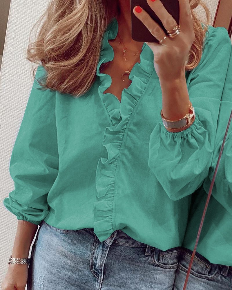 Spring And Summer New Long Sleeved Ruffled Blouse Women's Shirt Business Casual