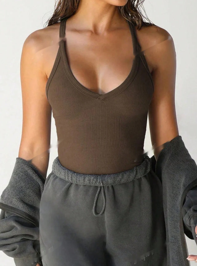 Slim-Fit Solid Color Sleeveless Crew Neck Casual Sports Tank Top