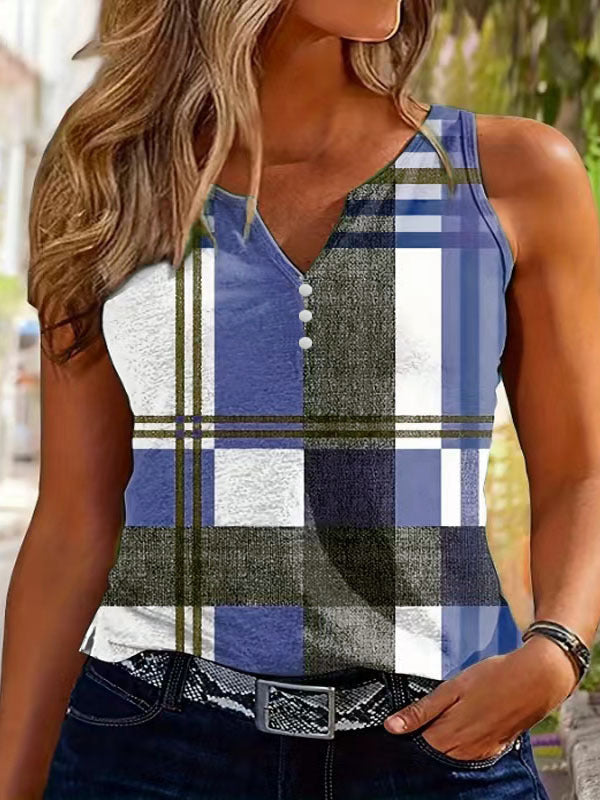 V-neck Buttons Sleeveless 3D Digital Casual Loose Vest