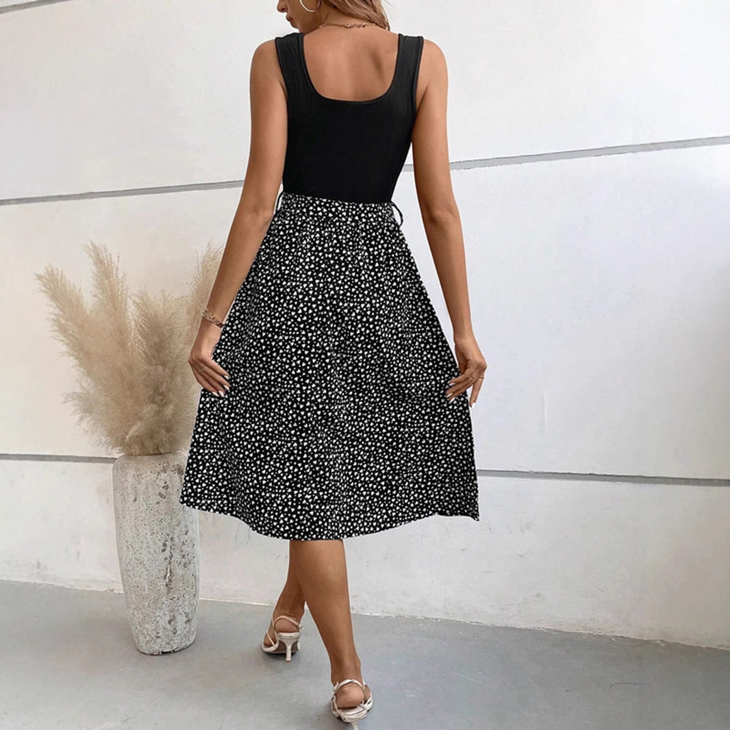 Elegant Contrast Color Sleeveless Dress