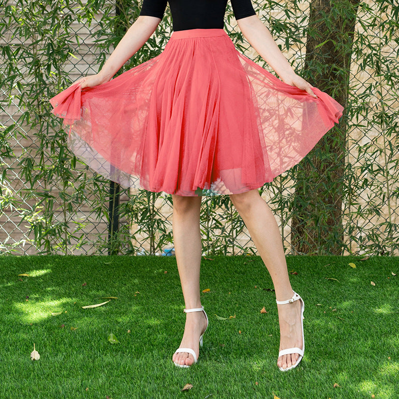 Mesh Half-length Long Skirt Swing Slimming A- Line Short Gauze Skirt