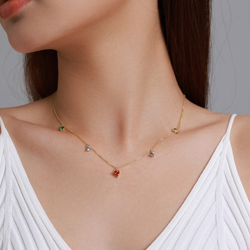 Sterling Silver S925 Colorful Zircon Necklace