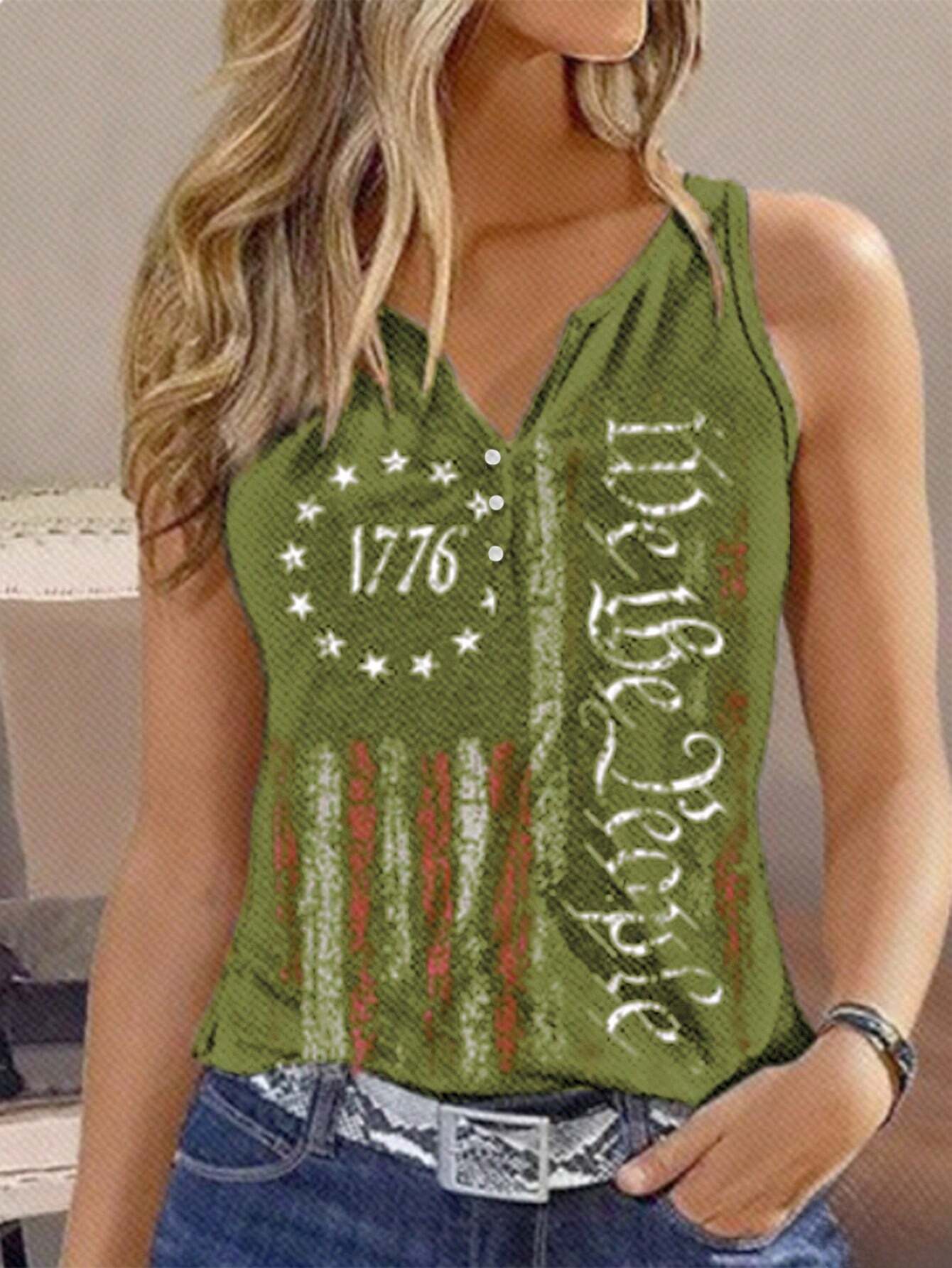 V-neck Buttons Sleeveless 3D Digital Casual Loose Vest