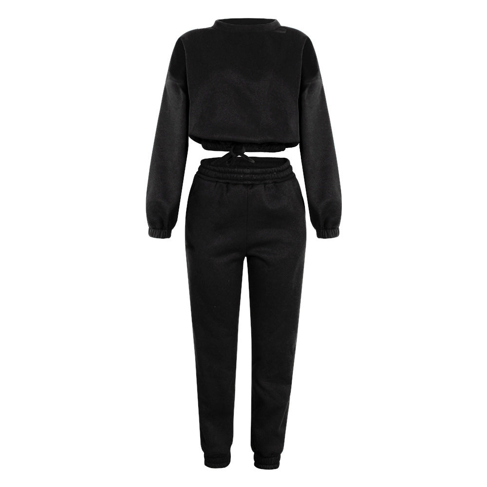 Fashion Solid Color Long-Sleeved Loose Casual Two-Piece Suit