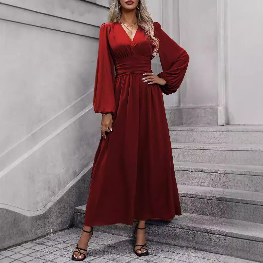 Lantern Sleeve Smocking High Slit Dress
