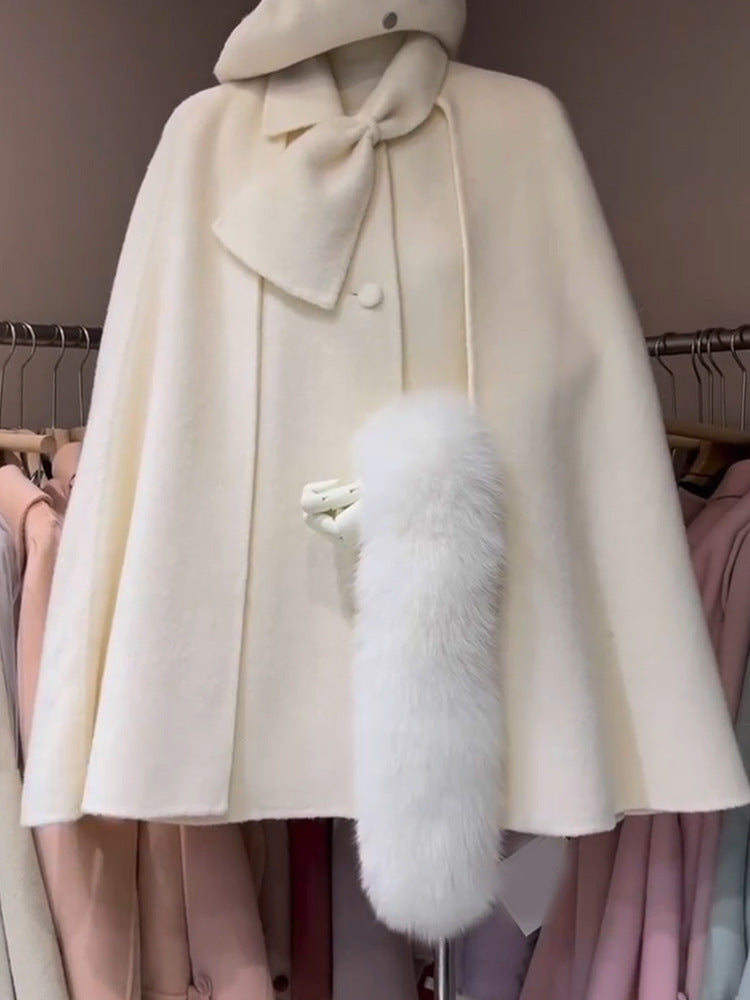 Small White Woolen Thick Coat