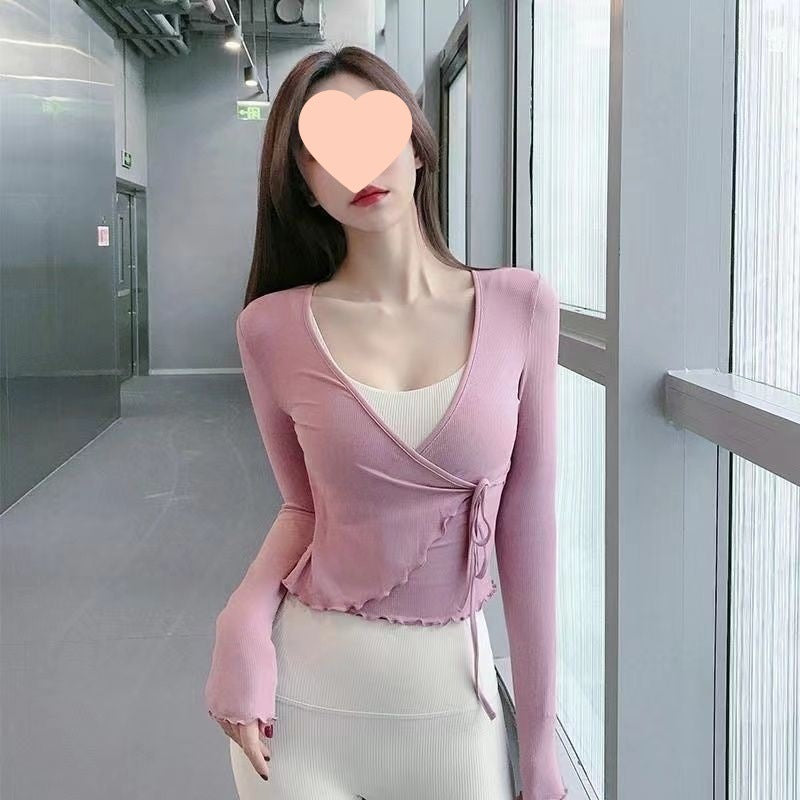 Sports Long Sleeve Women's Fashion Collar Slim Fit Tied Slimming Top