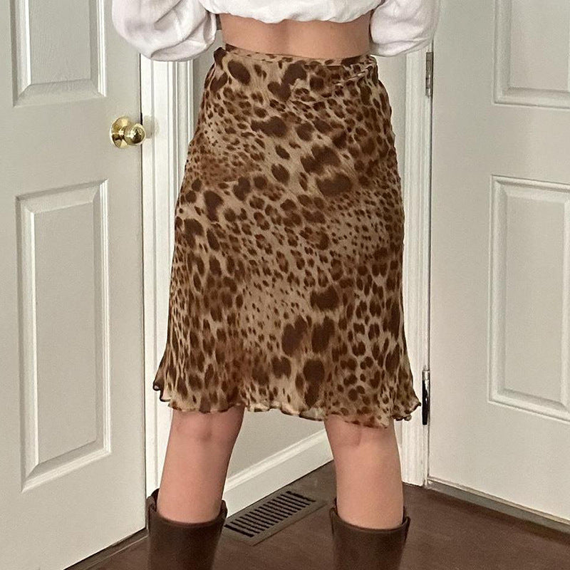 American Retro Street Style Leopard Print Gauze Skirt