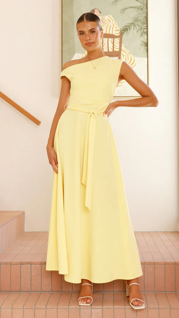 European And American Solid Color Fashion Temperament Sexy Lacing Dress