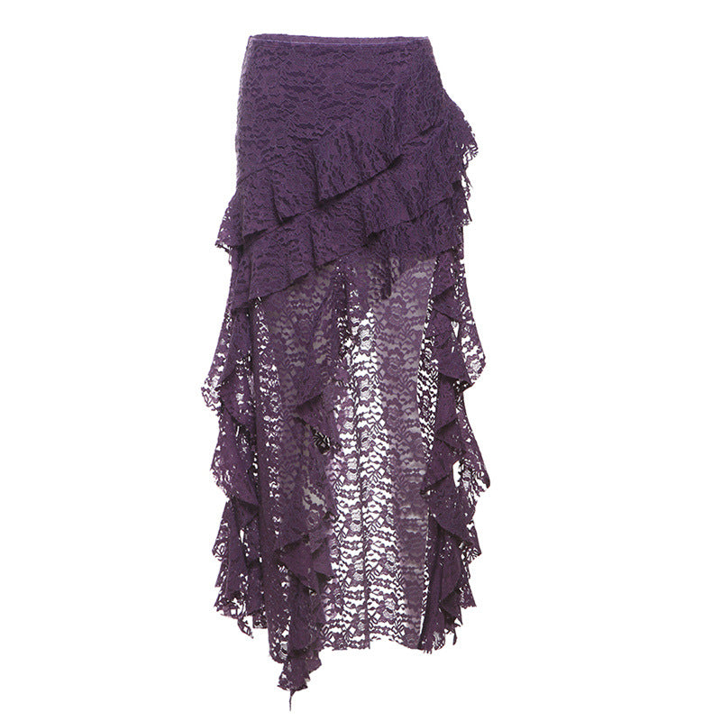 Women's Unique Design Black Lace Wavy Pleated Skirt
