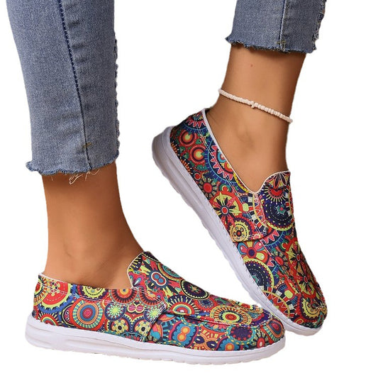 Breathable Slip On Low-top Shoes Female Graffiti Ethnic Style Lazy Canvas