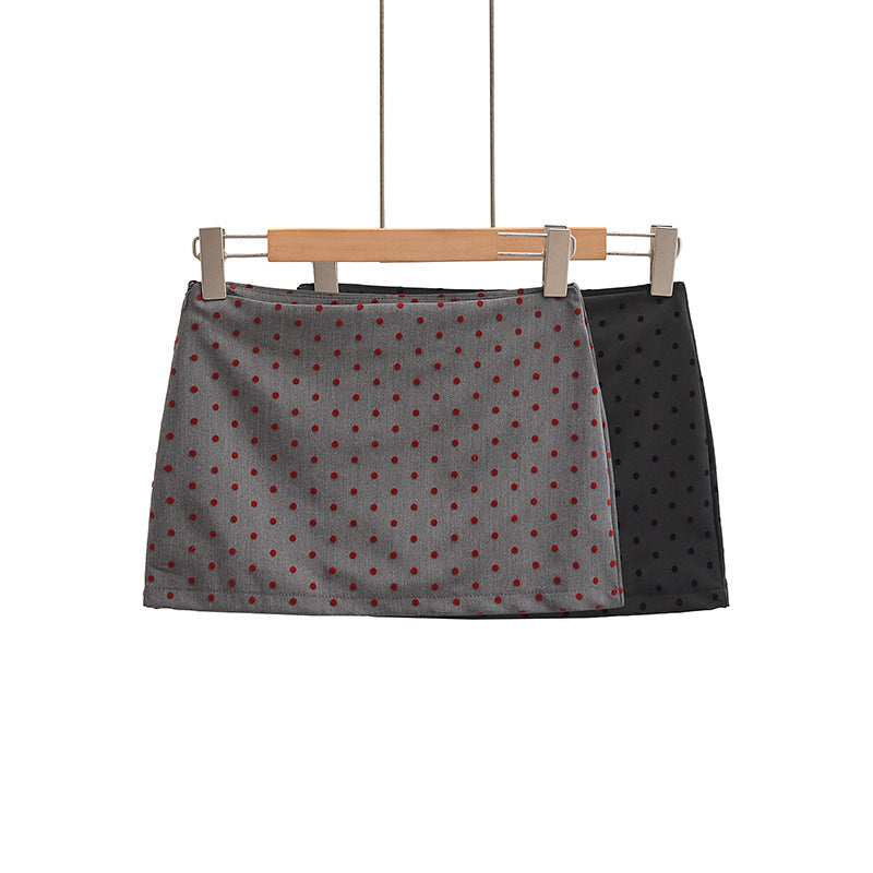 Simple Shopping Casual Polka Dot Side Zipper Anti-exposure Skirt