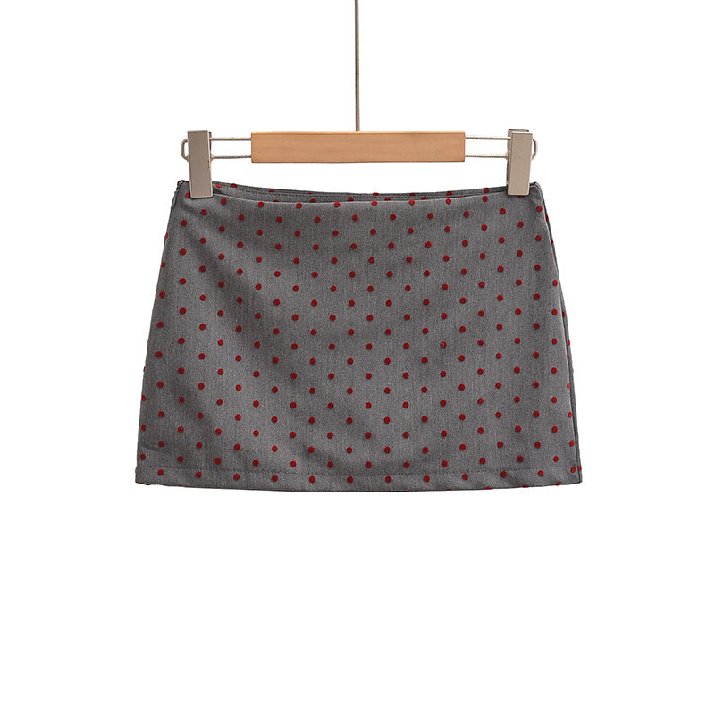 Simple Shopping Casual Polka Dot Side Zipper Anti-exposure Skirt