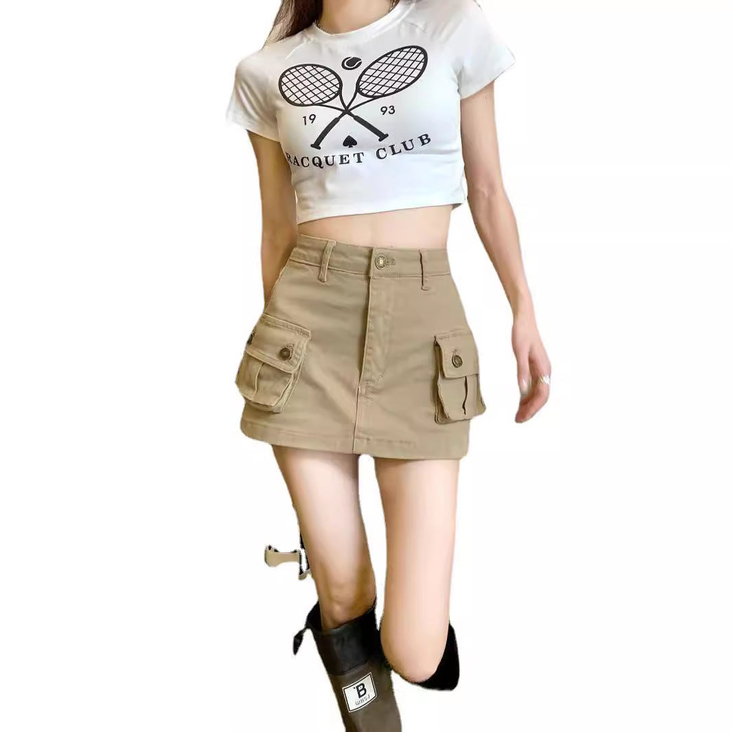 Khaki Suit Skirt Female Summer Hot Girl Anti-exposure