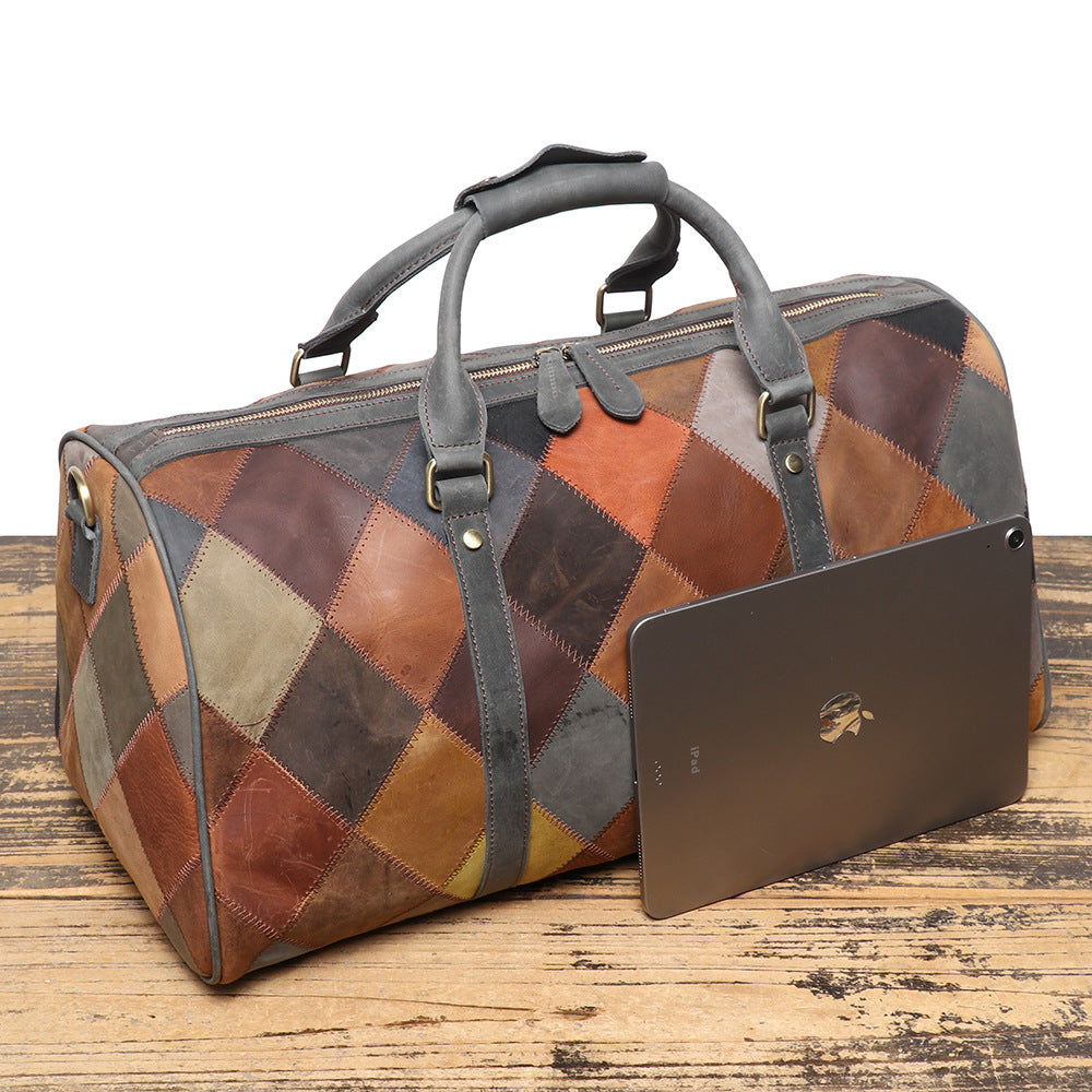 Vintage Leather Rhombus Portable Travel Bag