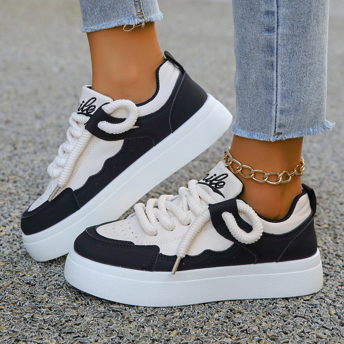 Large Size White Shoes Female Student Platform