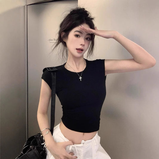 Cross Hollow Back Short-sleeved T-shirt For Women