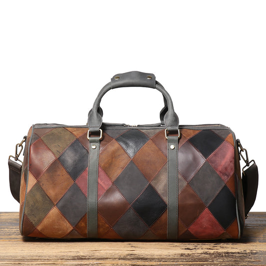 Vintage Leather Rhombus Portable Travel Bag