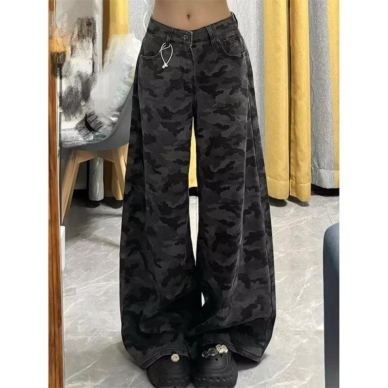 American Camouflage Jeans Women's High Waist Loose
