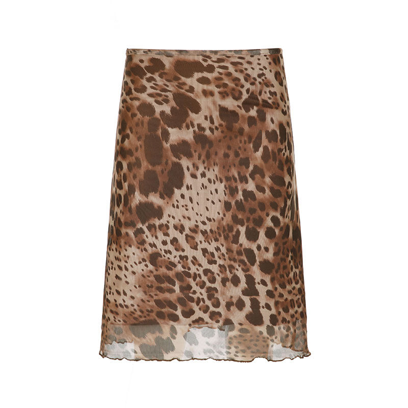 American Retro Street Style Leopard Print Gauze Skirt
