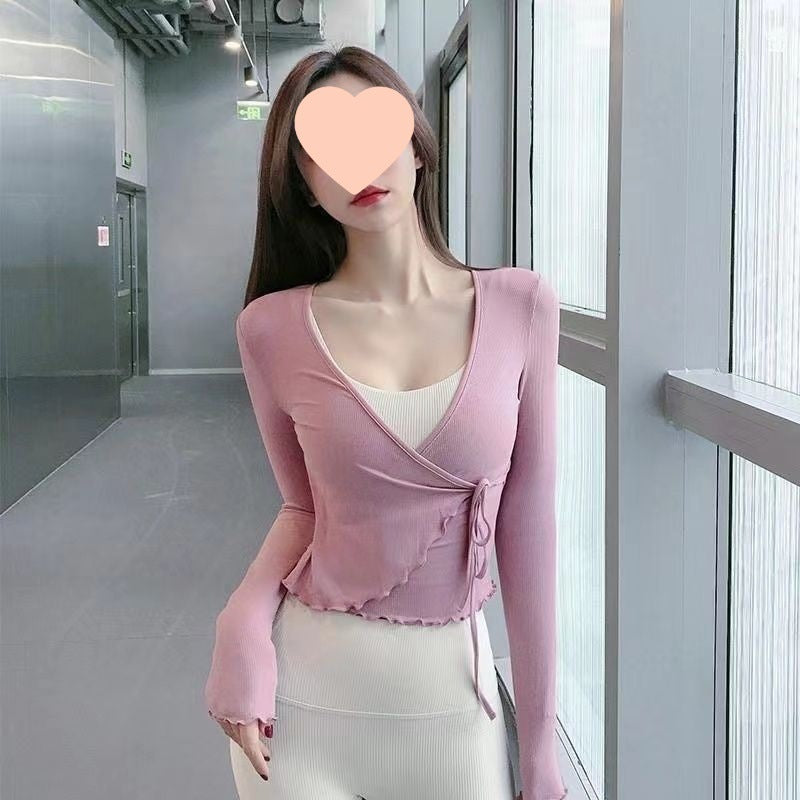 Sports Long Sleeve Women's Fashion Collar Slim Fit Tied Slimming Top