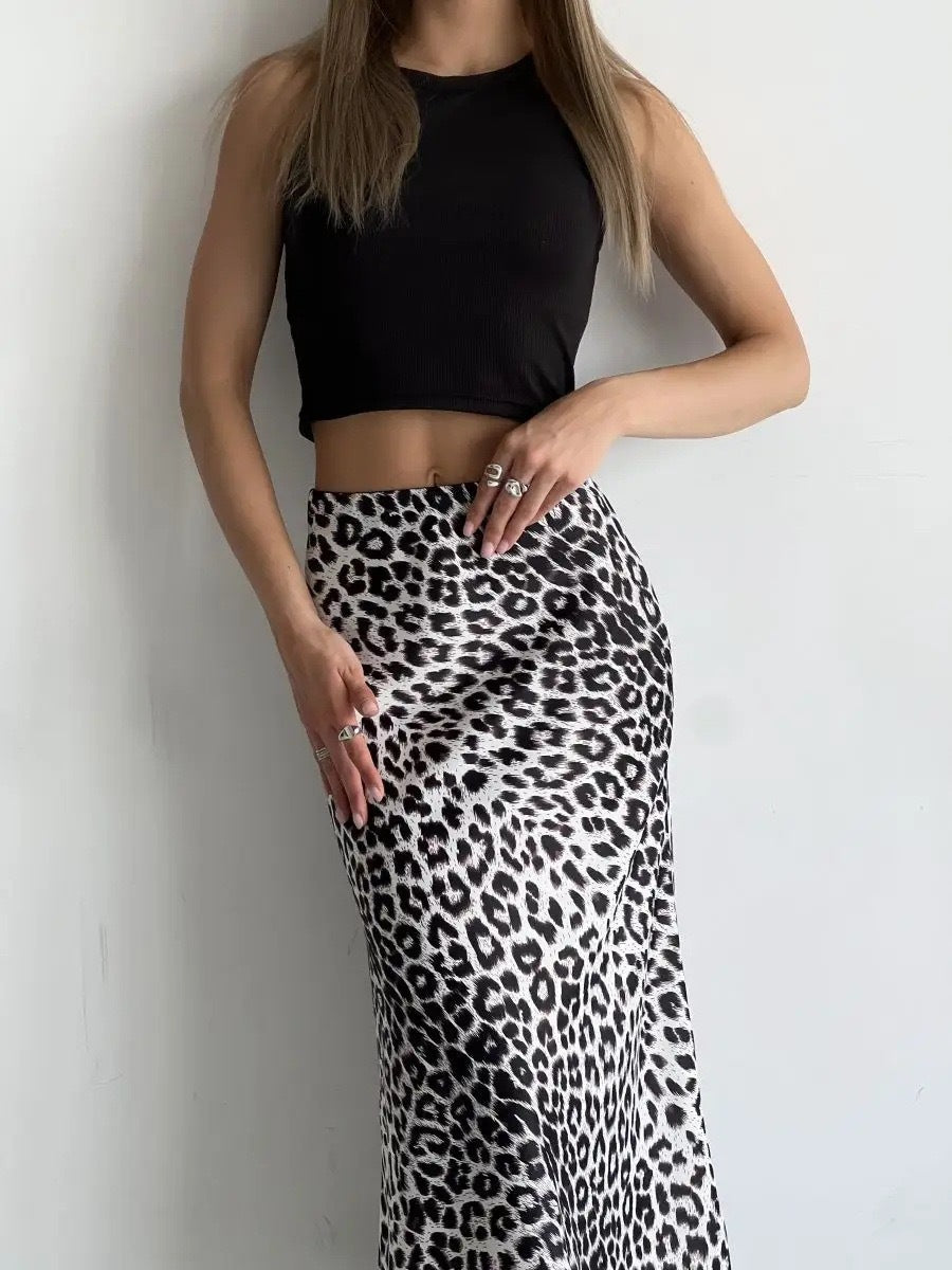 Women's Leopard Fishtail High Waist Casual Skirt