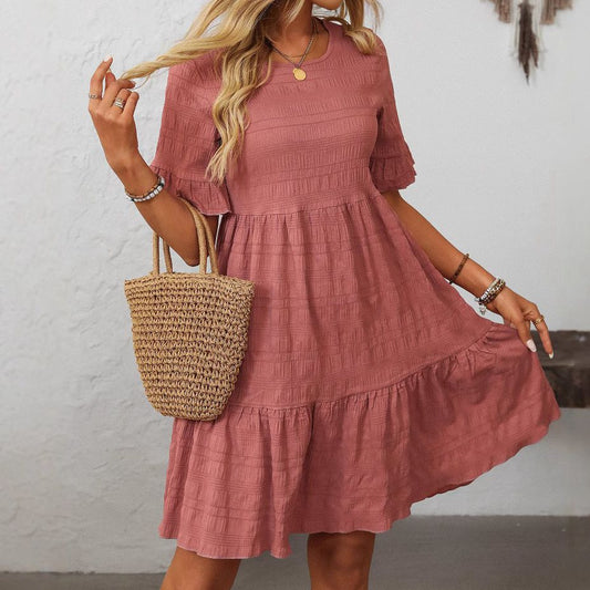 Women's Clothing Loose Casual Short Sleeve Flowy Dress